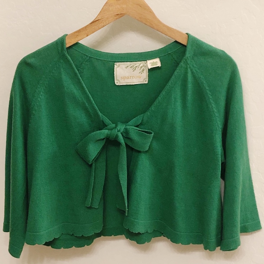 Sparrow Capasanta Swing Green Crop Tie Cardigan M